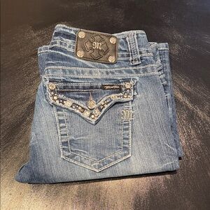 Miss Me Blue Boot Cut Jeans with Embellished Pockets 32x34